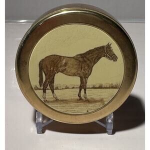 Vintage Barlow Solid Brass HORSE Faux Scrimshaw Hunting RARE